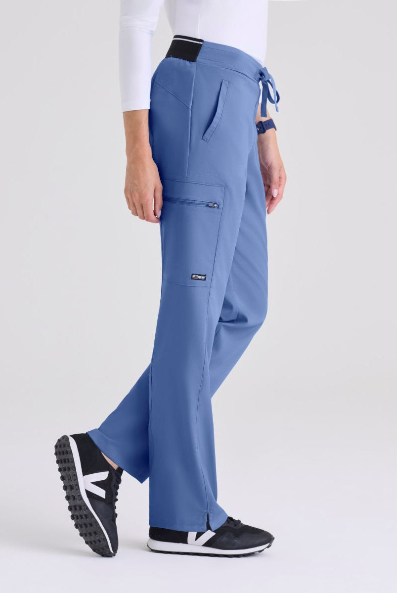Greys Anatomy Kim 3 Pocket Elastic Back Waistband Zip-Pocket Pants | TRUE CEIL