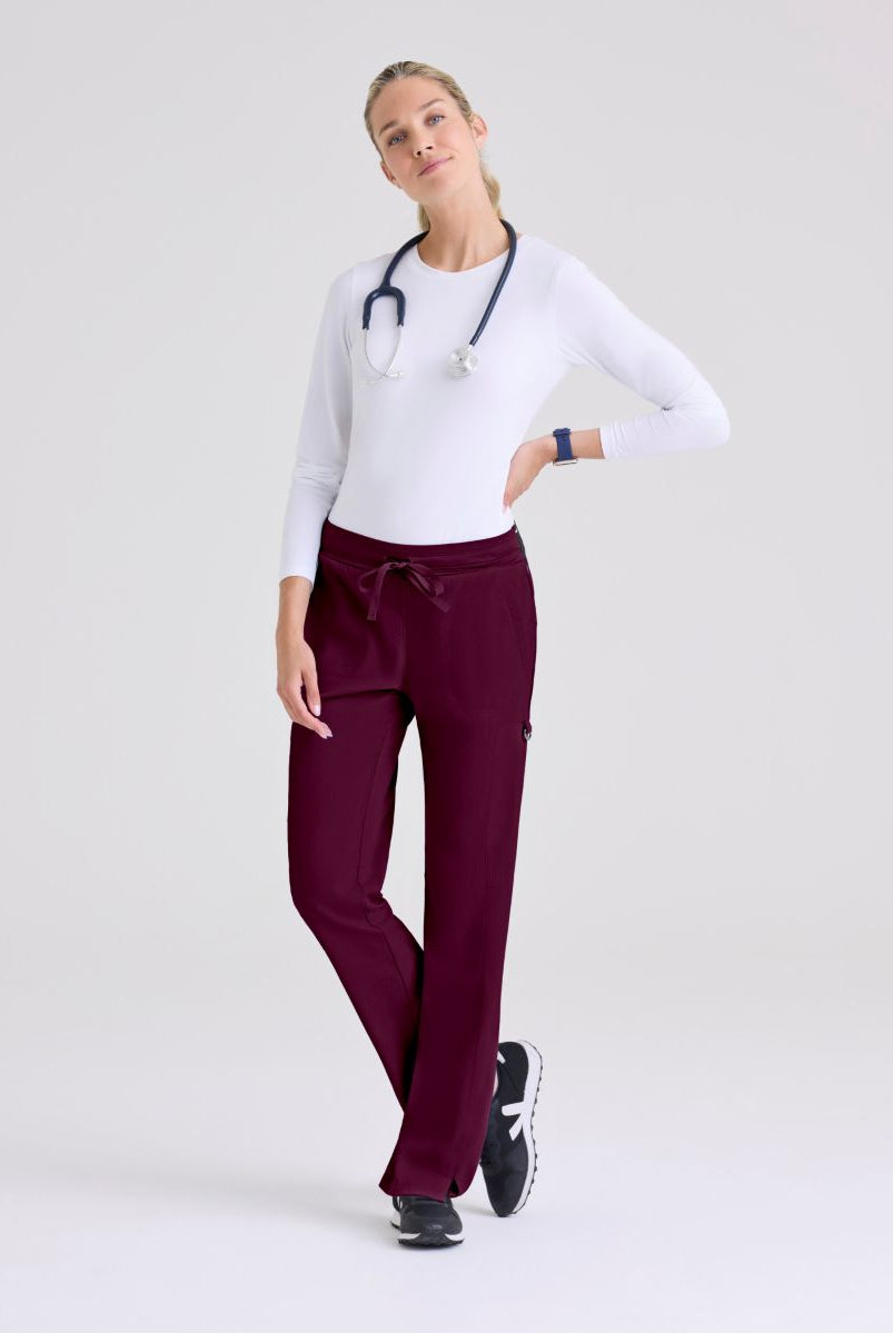 Greys Anatomy Kim 3 Pocket Elastic Back Waistband Zip-Pocket Pants | Wine