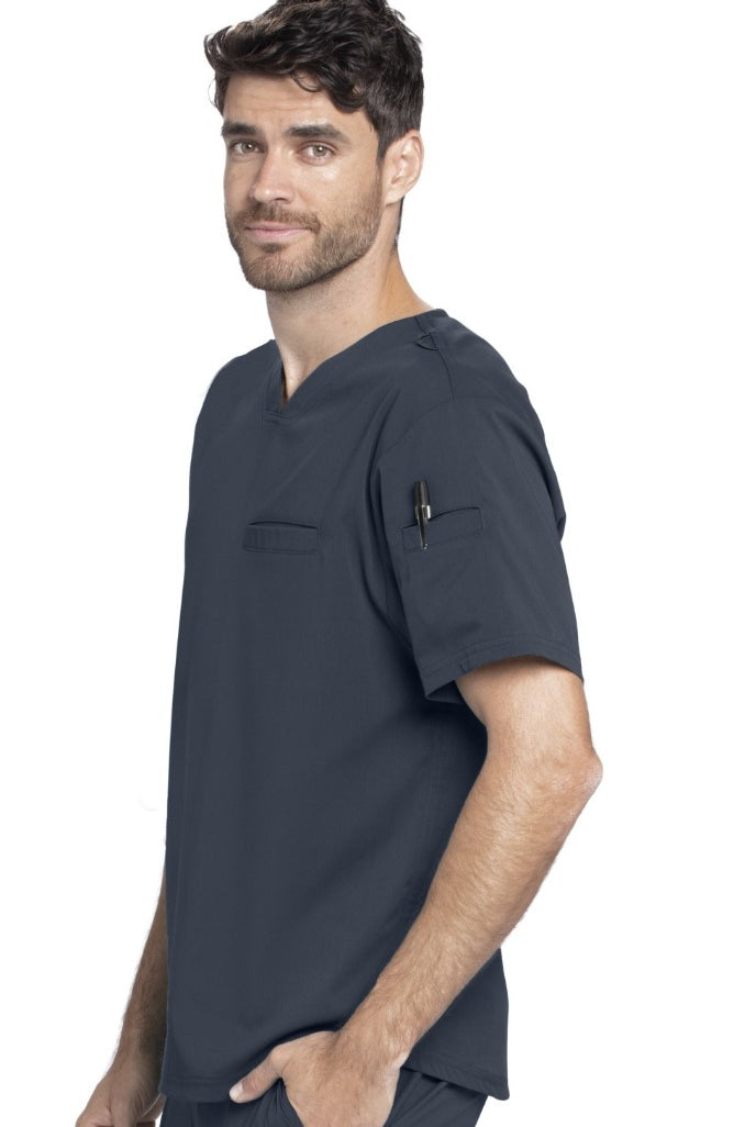 Grey's Anatomy Active Spandex Stretch Men's 3-Pocket V-Neck Scrub Tops | Steel