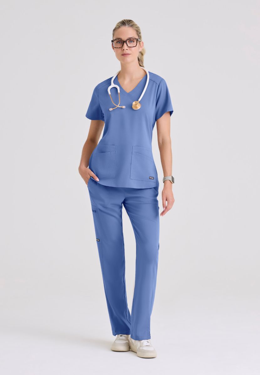 Greys Anatomy Emma 4 pocket, V-neck scrub top with angled seams | TRUE CEIL