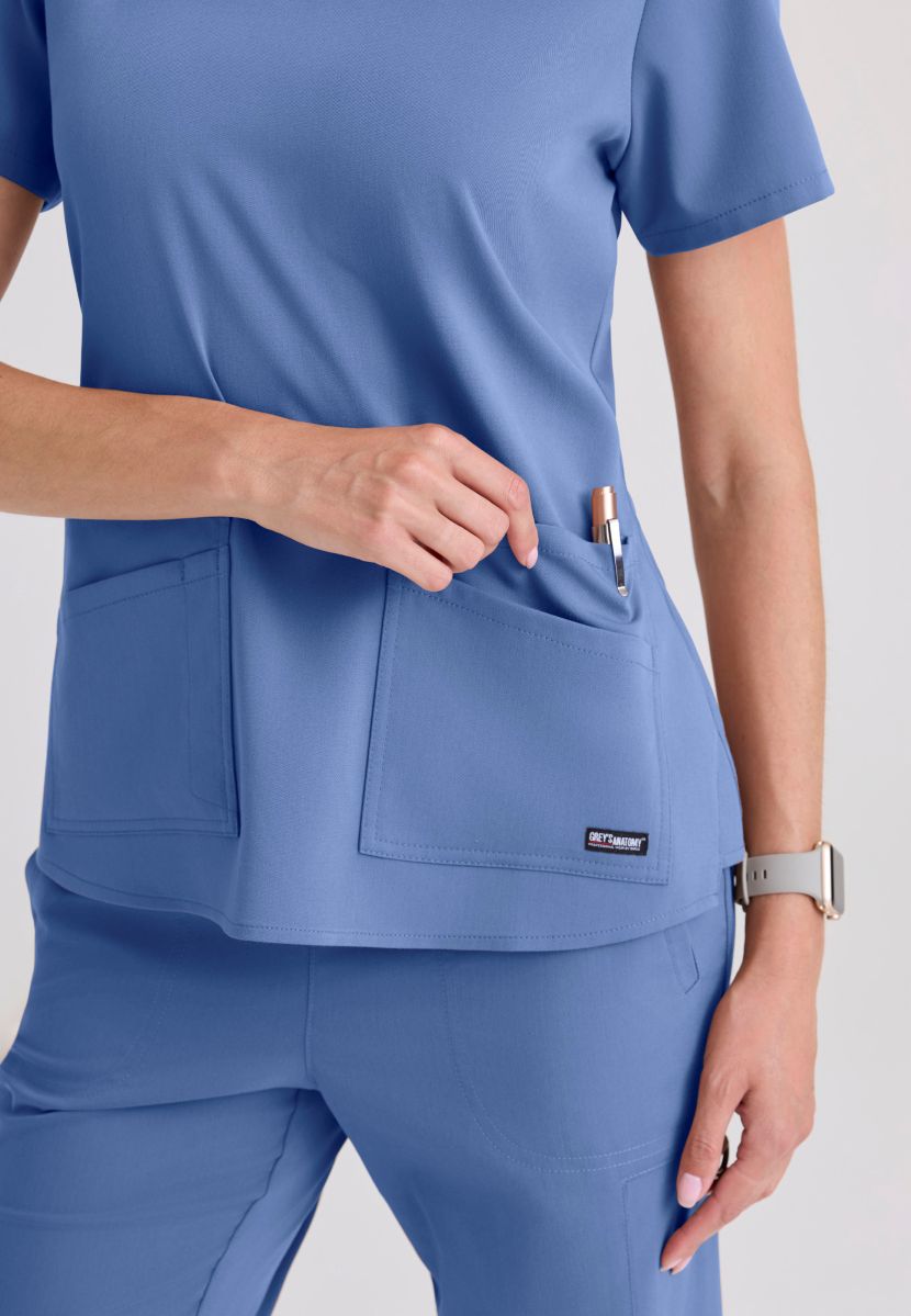 Greys Anatomy Emma 4 pocket, V-neck scrub top with angled seams | TRUE CEIL