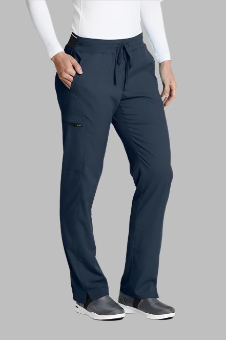Greys Anatomy Kim 3 Pocket Elastic Back Waistband Zip-Pocket Pants PETITE (29") leg length | Steel