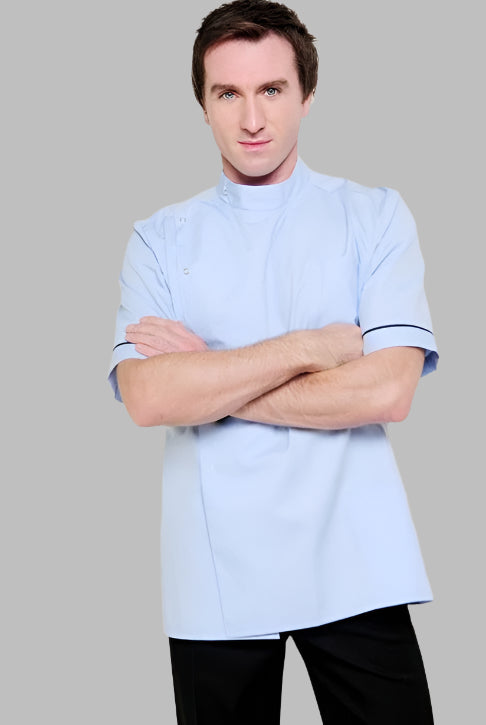 Male Traditional Tunic with Side Studs + Collar | SKY/NAVY