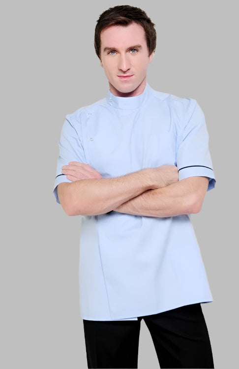 Male Traditional Tunic with Side Studs + Collar | SKY/NAVY