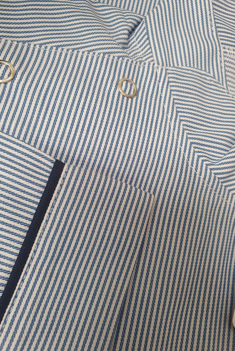 Male Traditional Tunic with Side Studs + Collar | BLUE STRIPE/NAVY