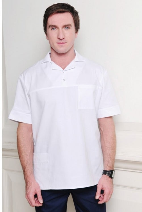 Male Healthcare Top with Collar + Buttons | WHITE