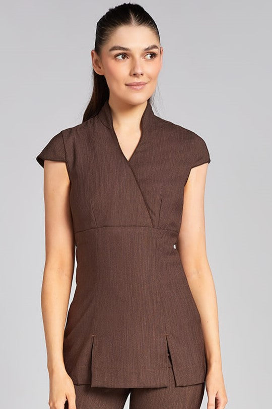 NICOLE WRAP EFFECT BEAUTY TUNIC | BROWN LINEN LOOK