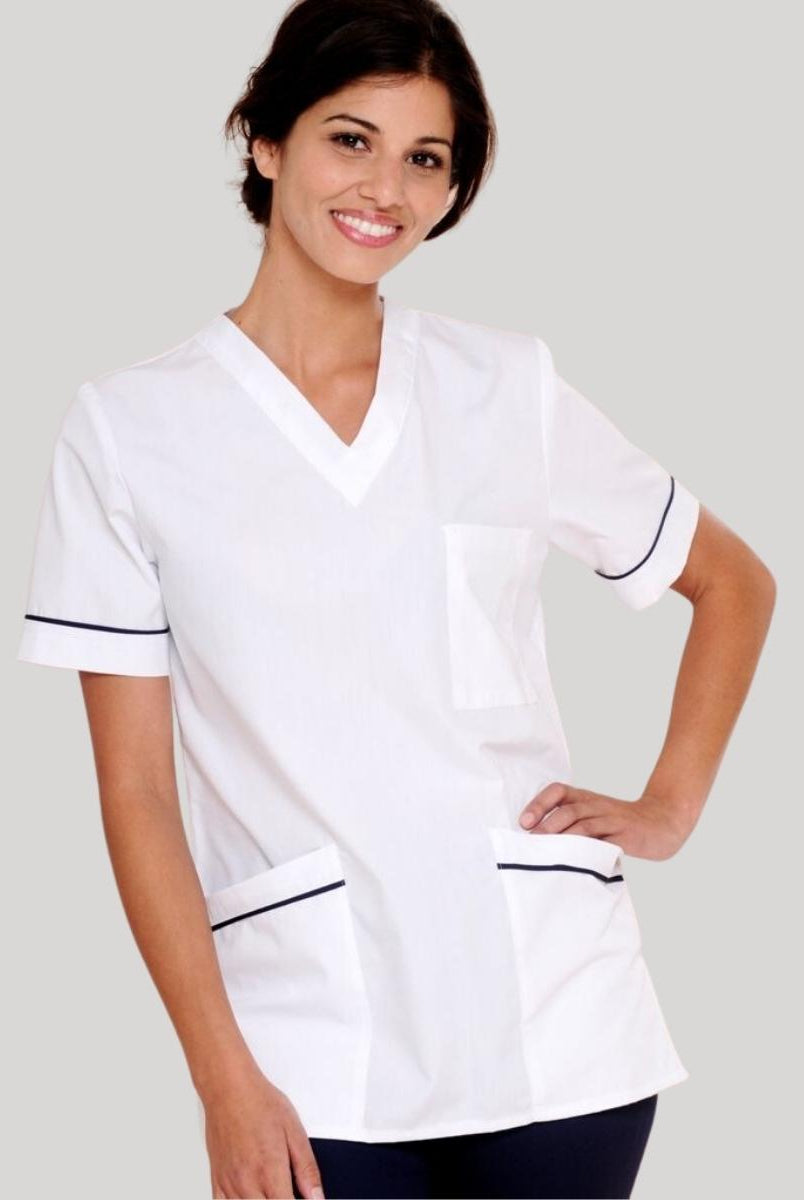 Diamond Designs Medical Unisex Scrub Top | WHITE/NAVY