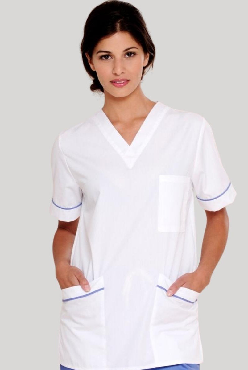 Diamond Designs Medical Unisex Scrub Top | WHITE/METRO