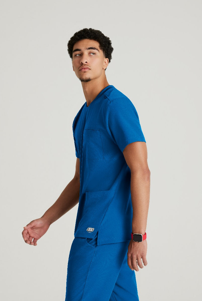 SKECHERS MALE THESIS THREE POCKET, ROUNDED NECKLINE SCRUB TOP  | New Royal