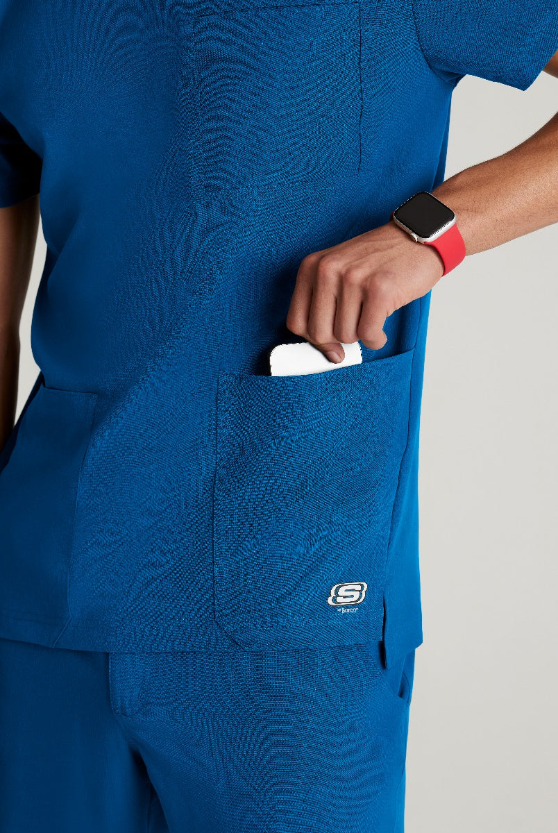 SKECHERS MALE THESIS THREE POCKET, ROUNDED NECKLINE SCRUB TOP  | New Royal