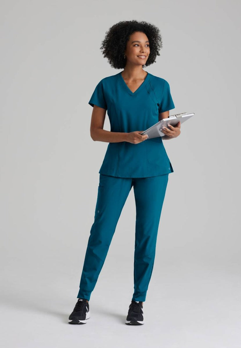 Barco One 4 Pocket V-Neck Perforated Panel Scrub Top | Bahama / Caribbean