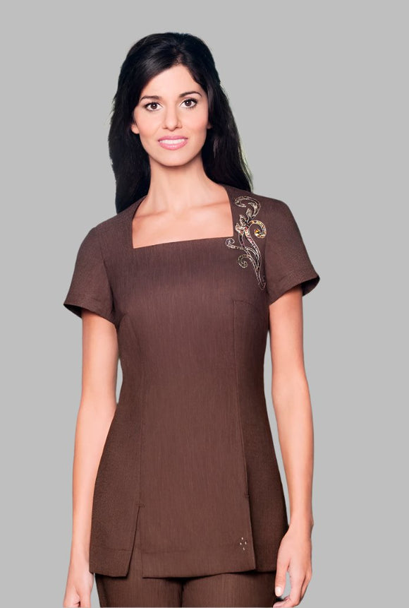 AVA A-LINE SALON TUNIC | BROWN LINEN LOOK
