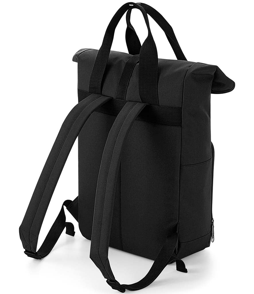 BG118 BagBase Recycled Twin Handle Roll-Top Backpack | BLACK