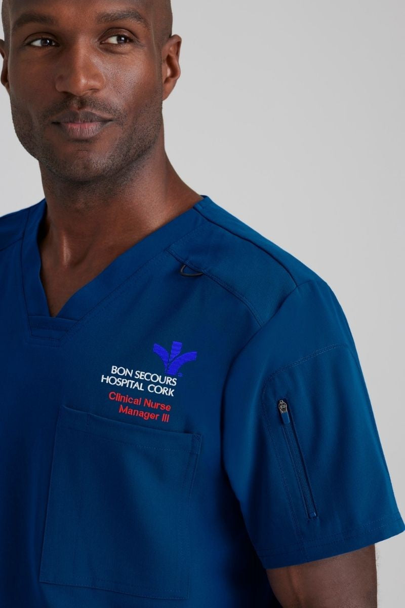Manager's Murphy V-Neck Scrub Top with BonSecours Cork logo and your name | CNM 3