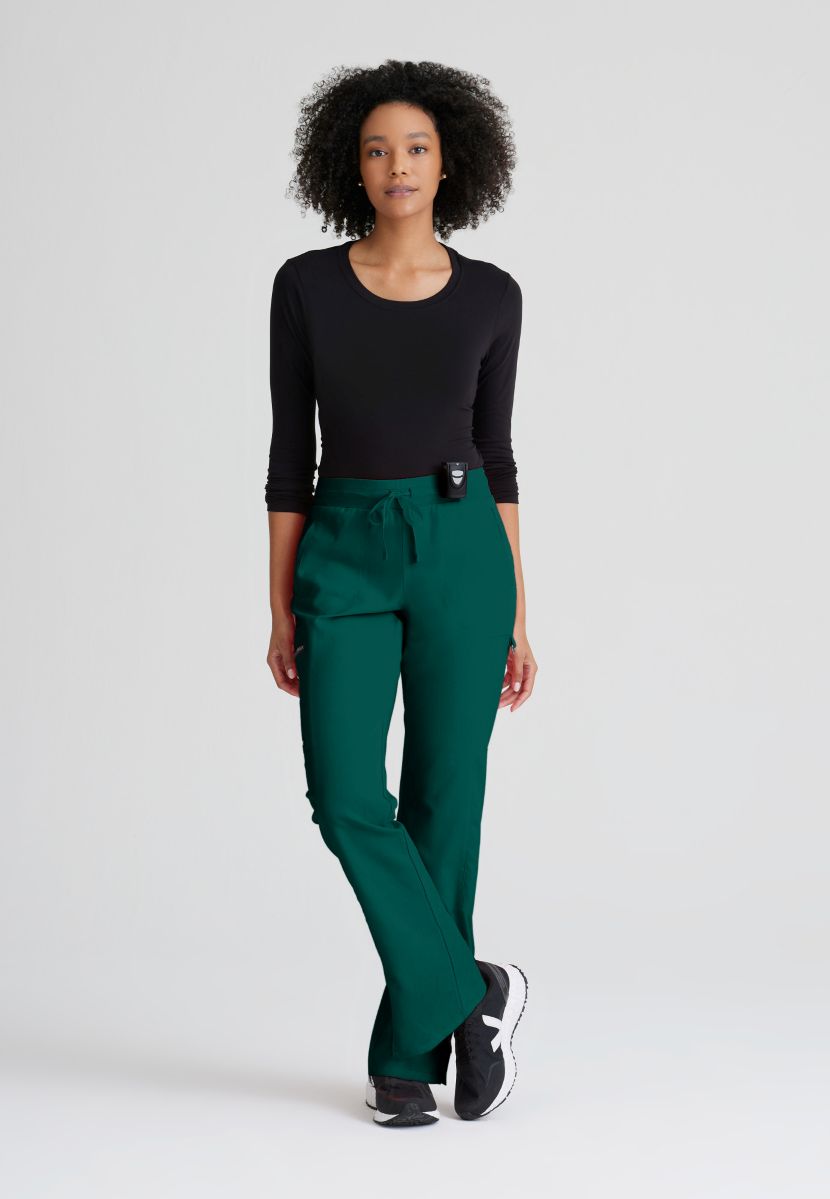 Greys Anatomy Kim 3 Pocket Elastic Back Waistband Zip-Pocket Pants | Hunter Green