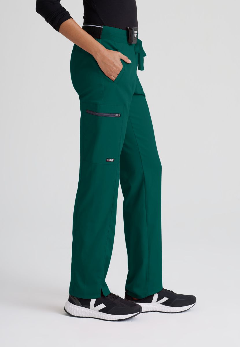 Greys Anatomy Kim 3 Pocket Elastic Back Waistband Zip-Pocket Pants | Hunter Green