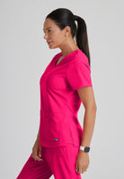 Greys Anatomy Emma 4 pocket, V-neck scrub top with angled seams | VIBRANCE PINK