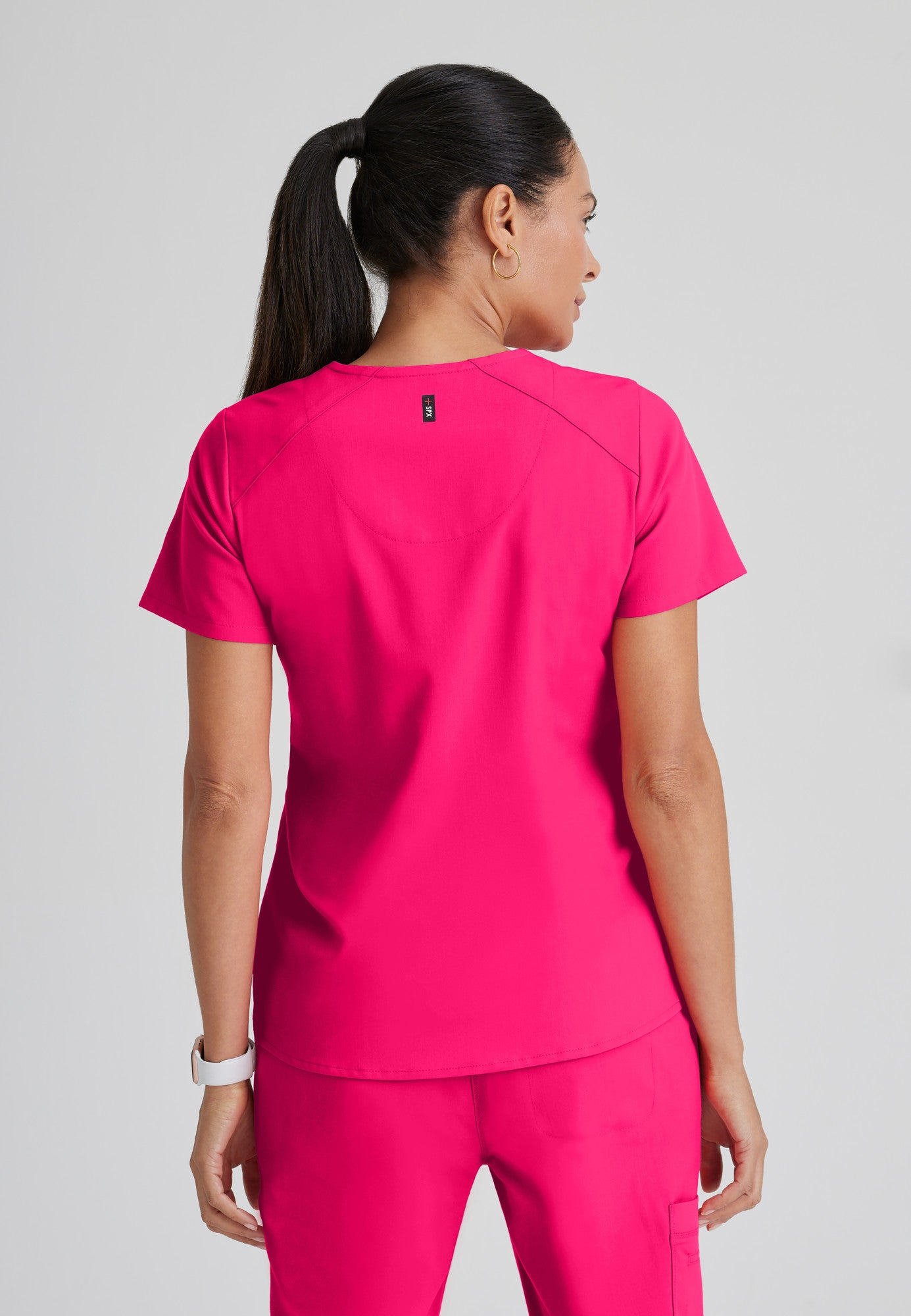 Greys Anatomy Emma 4 pocket, V-neck scrub top with angled seams | VIBRANCE PINK