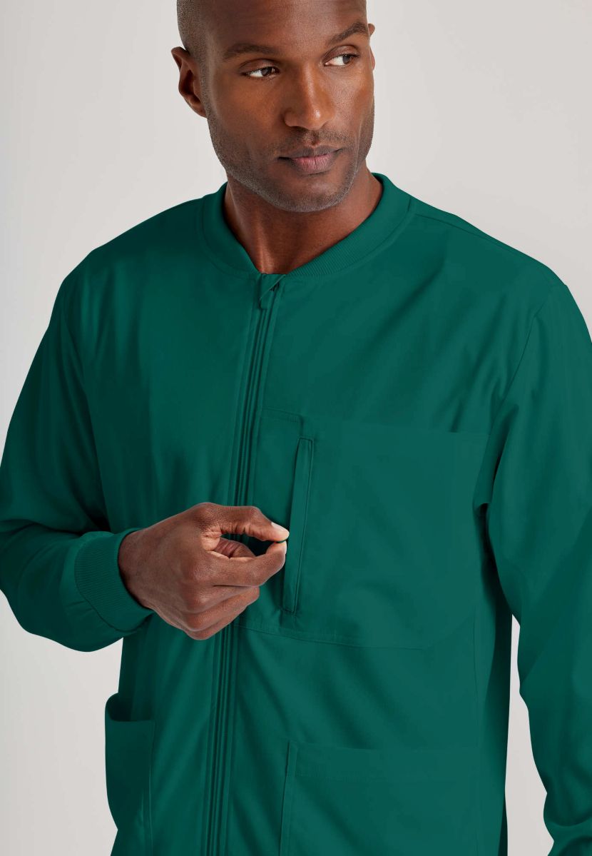 Grey's Anatomy by Barco Spandex Stretch Men's Antimicrobial Warm-Up Scrub Jacket | Hunter Green