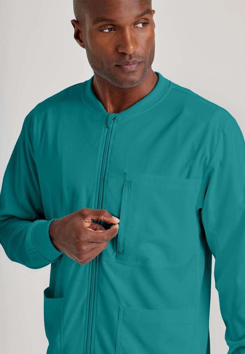 Grey's Anatomy by Barco Spandex Stretch Men's Antimicrobial Warm-Up Scrub Jacket | Teal