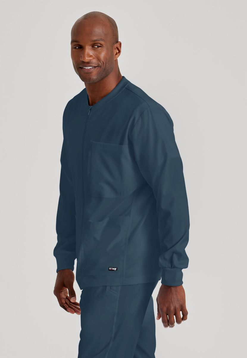 Grey's Anatomy by Barco Spandex Stretch Men's Antimicrobial Warm-Up Scrub Jacket | Steel
