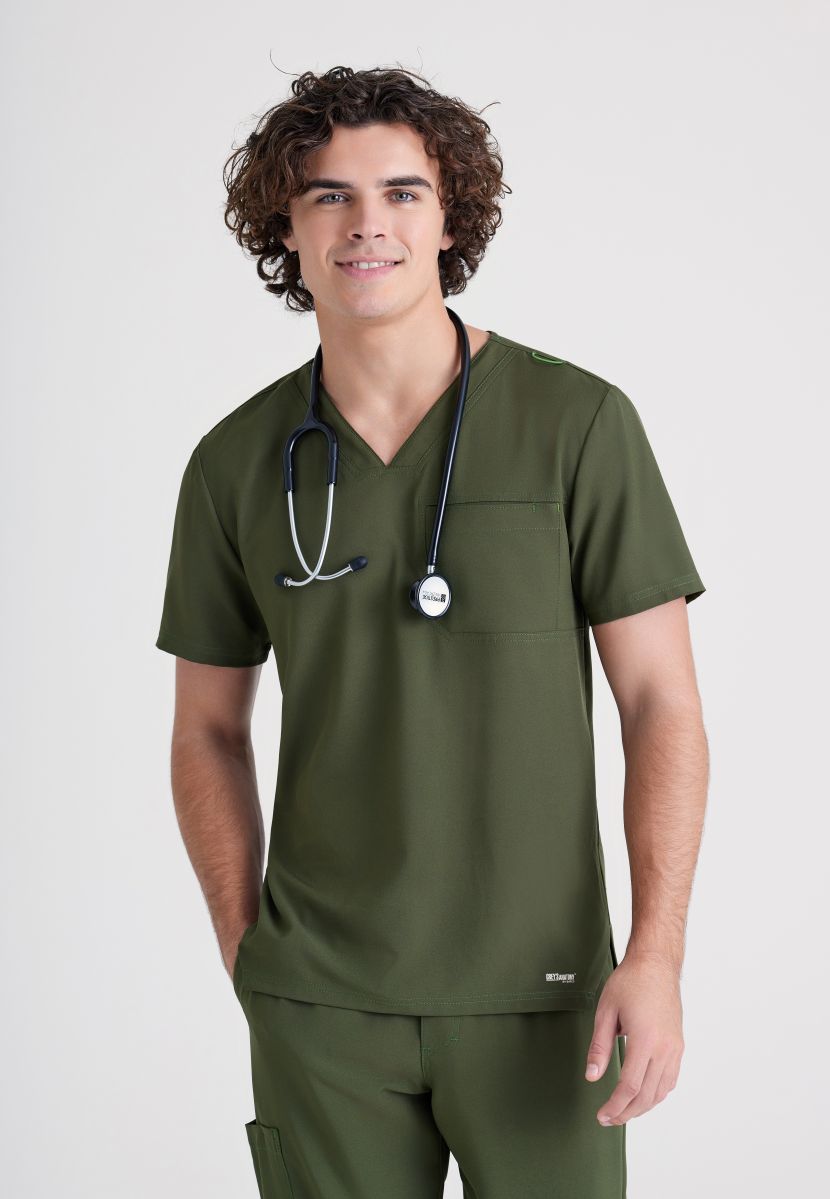 Grey's Anatomy Evolve Piped V-Neck Male Top | Fern