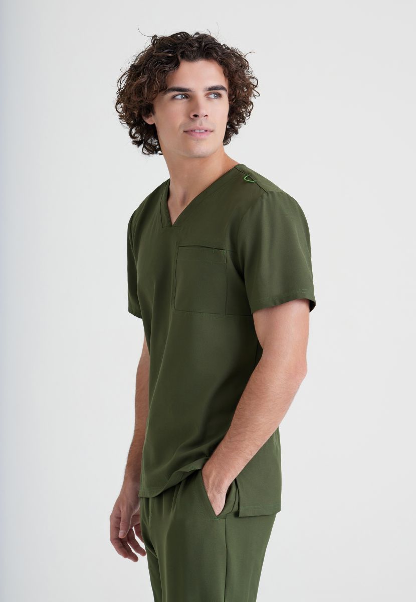 Grey's Anatomy Evolve Piped V-Neck Male Top | Fern