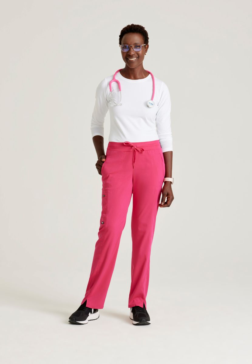 Greys Anatomy Kim 3 Pocket Elastic Back Waistband Zip-Pocket Pants | VIBRANCE PINK