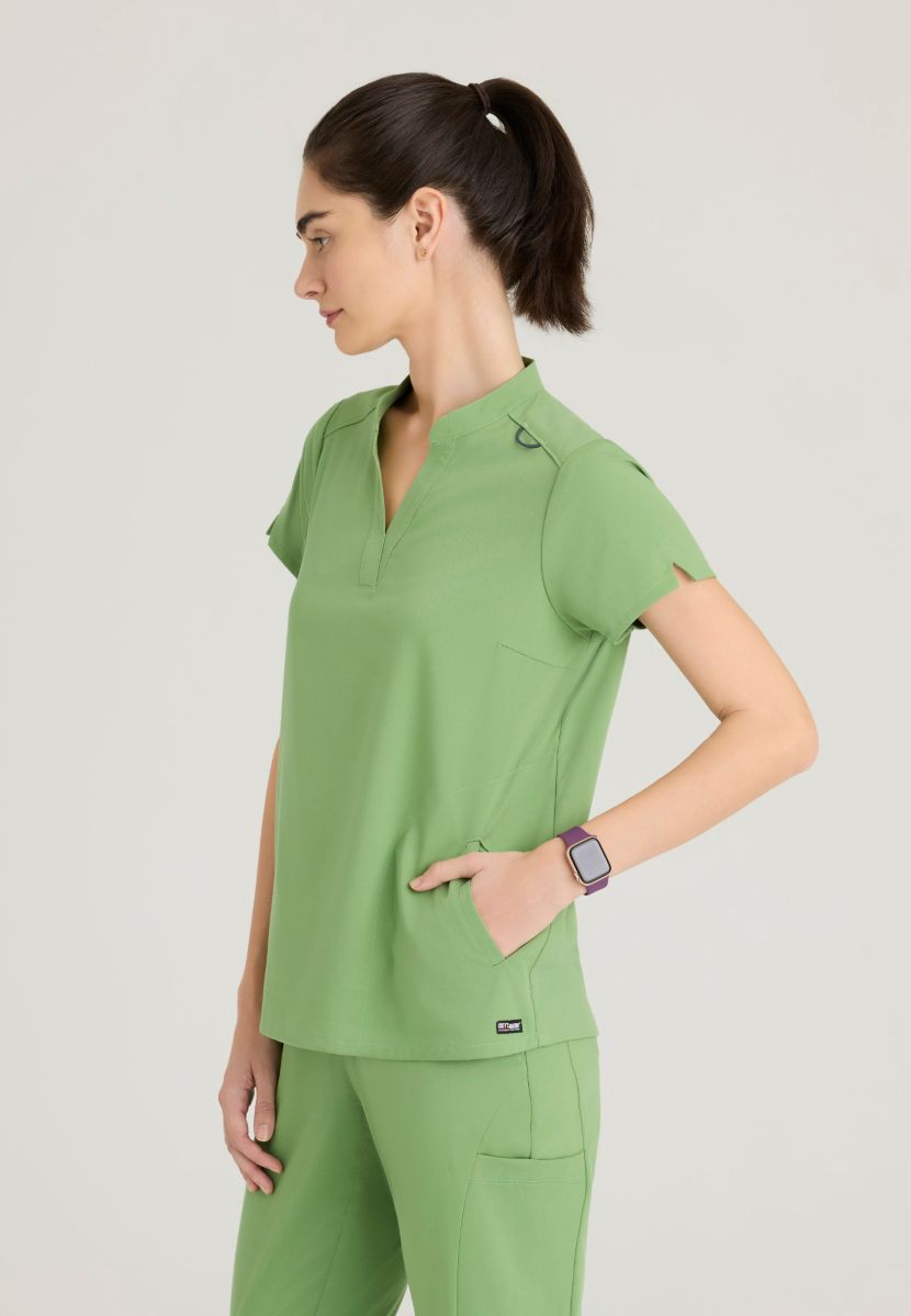Grey's Anatomy Avery 2 Pocket Banded Collar Top | Sweet Basil