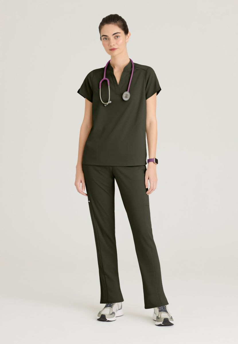 Grey's Anatomy Avery 2 Pocket Banded Collar Top | OLIVE