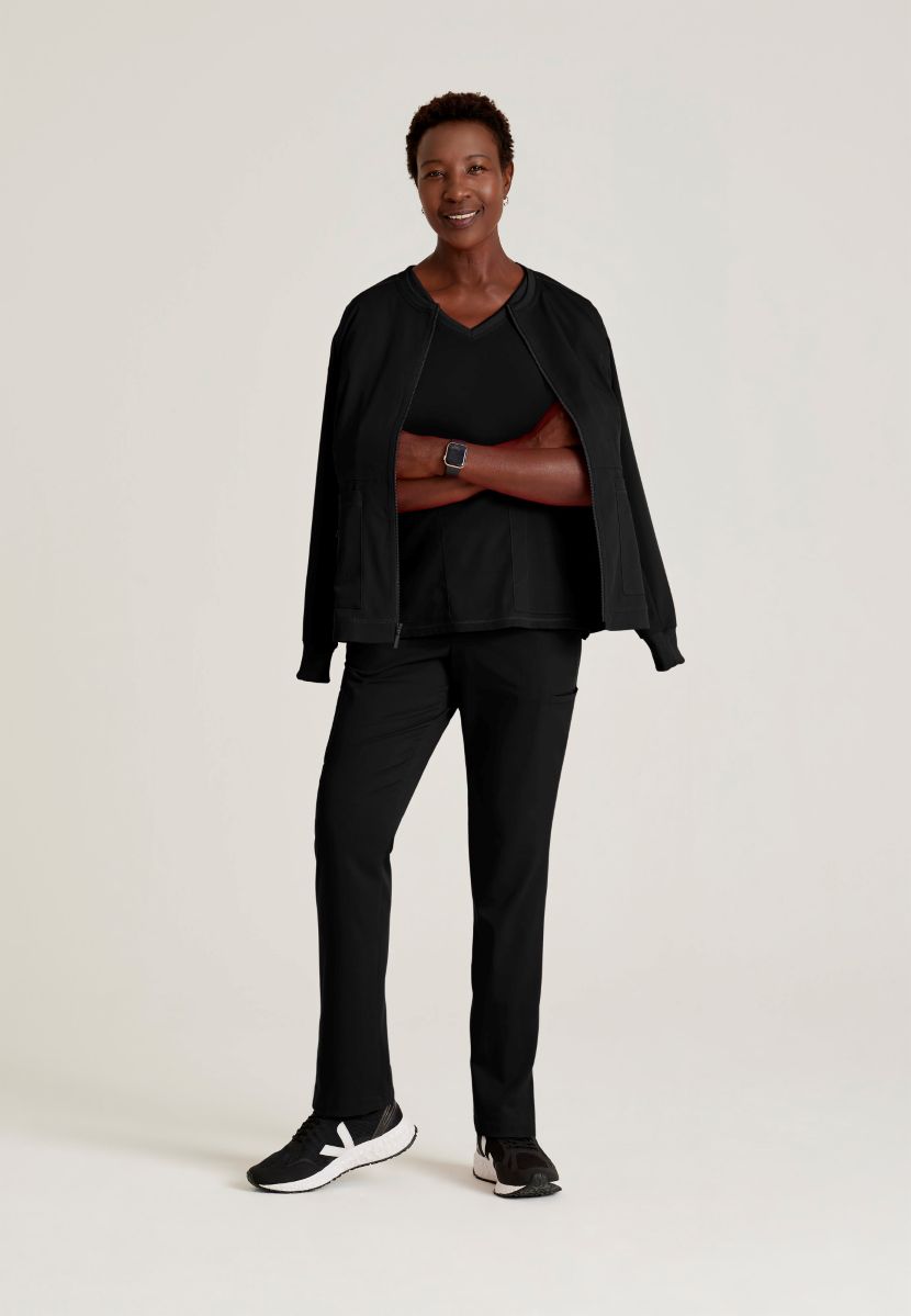 Grey's Anatomy Spandex Stretch Millie Jacket-3 Pocket Zip Jacket | BLACK