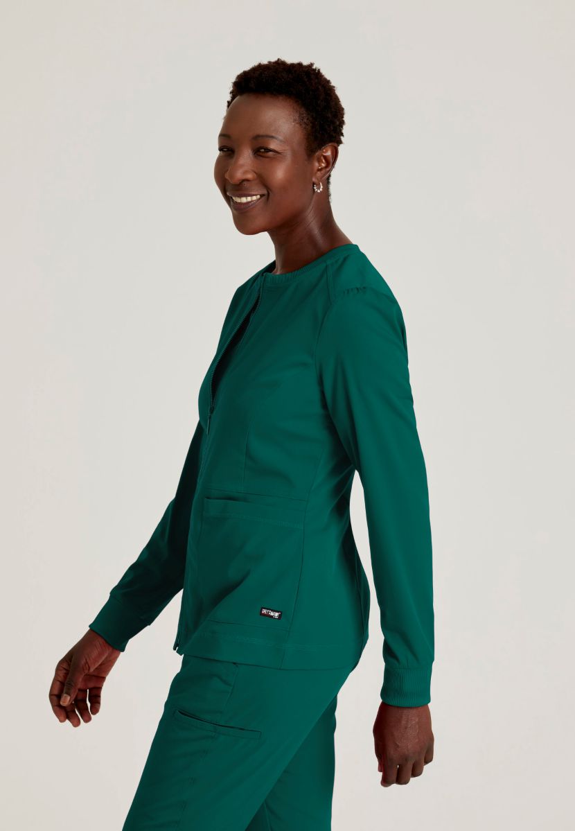 Grey's Anatomy Spandex Stretch Millie Jacket-3 Pocket Zip Jacket | Hunter Green