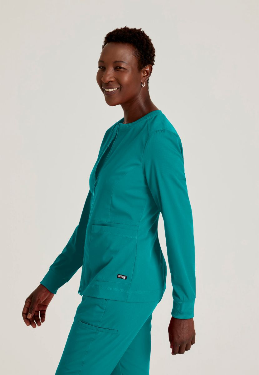 Grey's Anatomy Spandex Stretch Millie Jacket-3 Pocket Zip Jacket | Teal