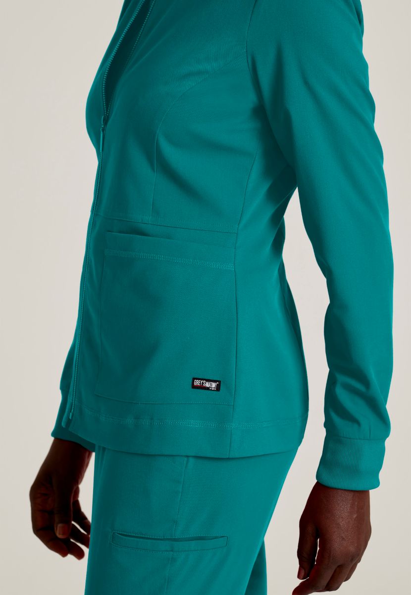 Grey's Anatomy Spandex Stretch Millie Jacket-3 Pocket Zip Jacket | Teal