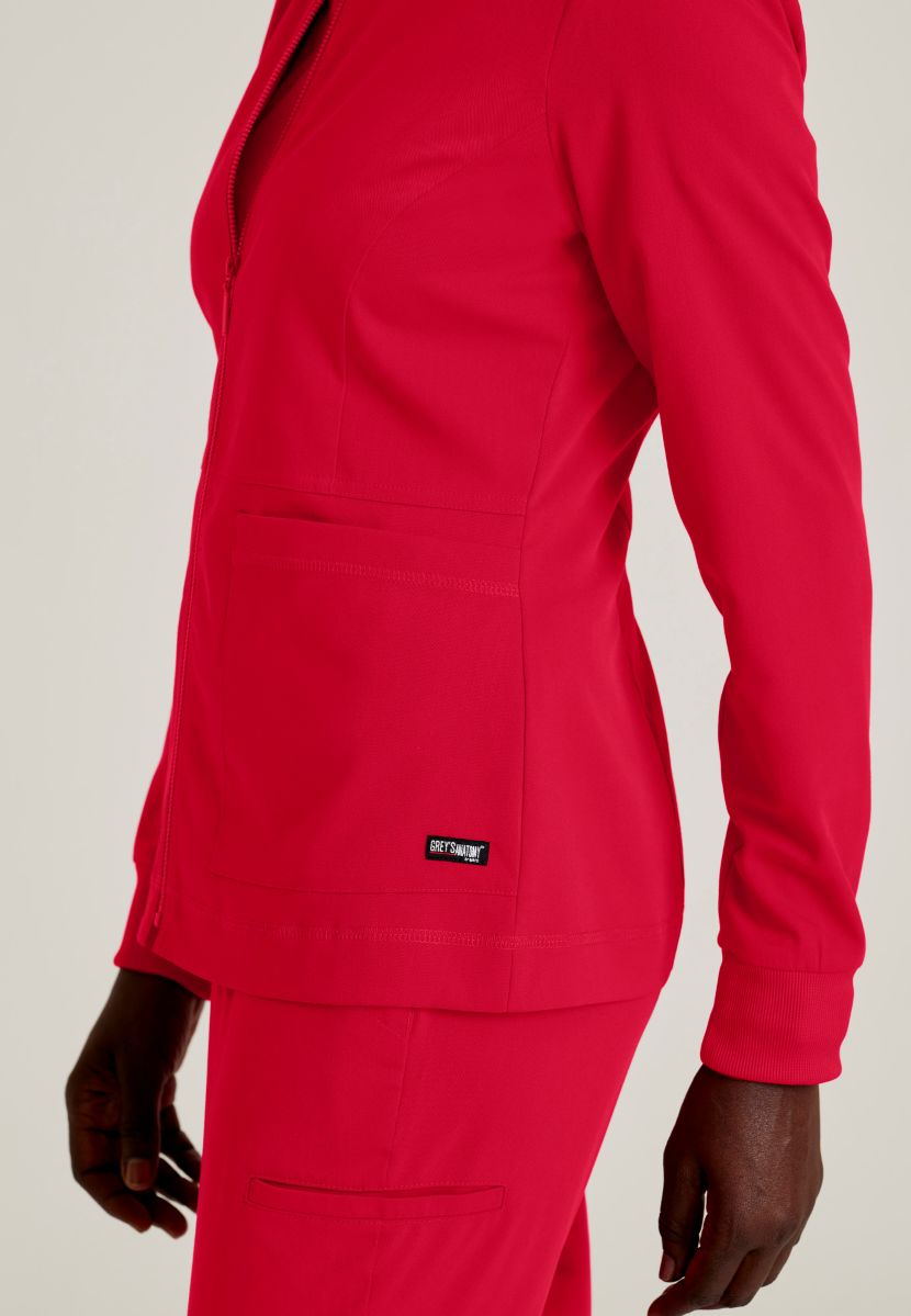 Grey's Anatomy Spandex Stretch Millie Jacket-3 Pocket Zip Jacket | Scarlet Red