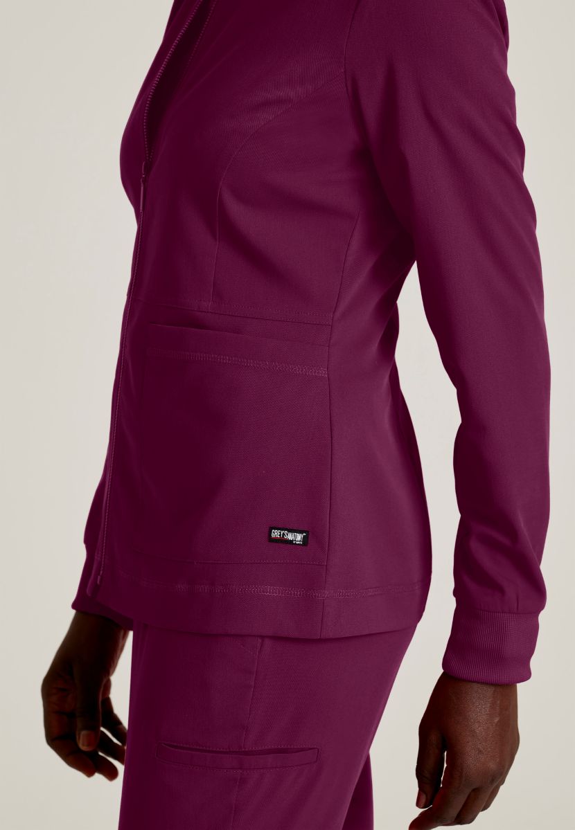 Grey's Anatomy Spandex Stretch Millie Jacket-3 Pocket Zip Jacket | Wine