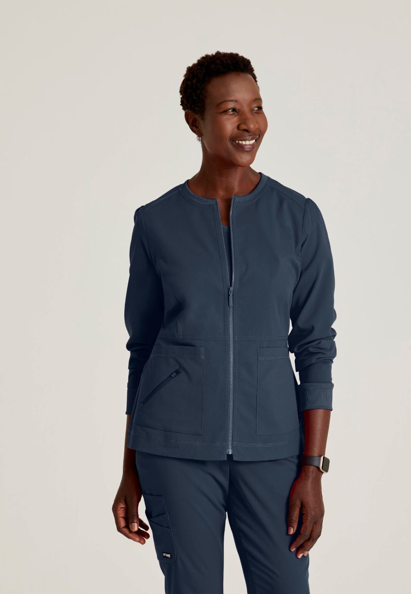 Grey's Anatomy Spandex Stretch Millie Jacket-3 Pocket Zip Jacket | Steel