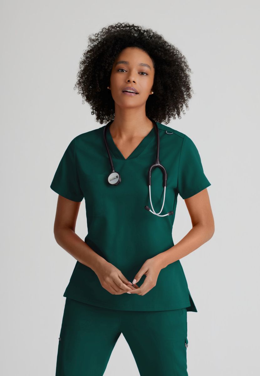 Grey's Anatomy Bree Tuck-in Scrub Top | Hunter Green
