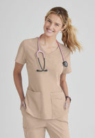 Skechers Breeze 3 Pocket Shaped Hem Scrub Top | New Khaki