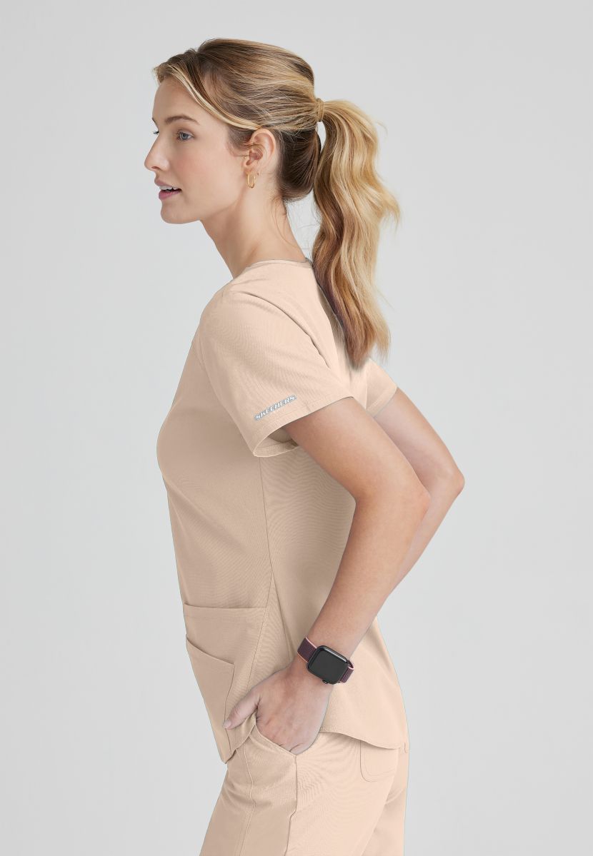 Skechers Breeze 3 Pocket Shaped Hem Scrub Top | New Khaki