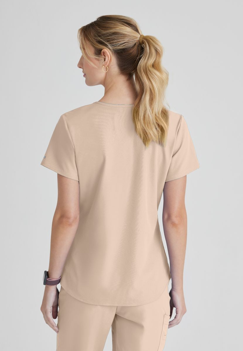 Skechers Breeze 3 Pocket Shaped Hem Scrub Top | New Khaki