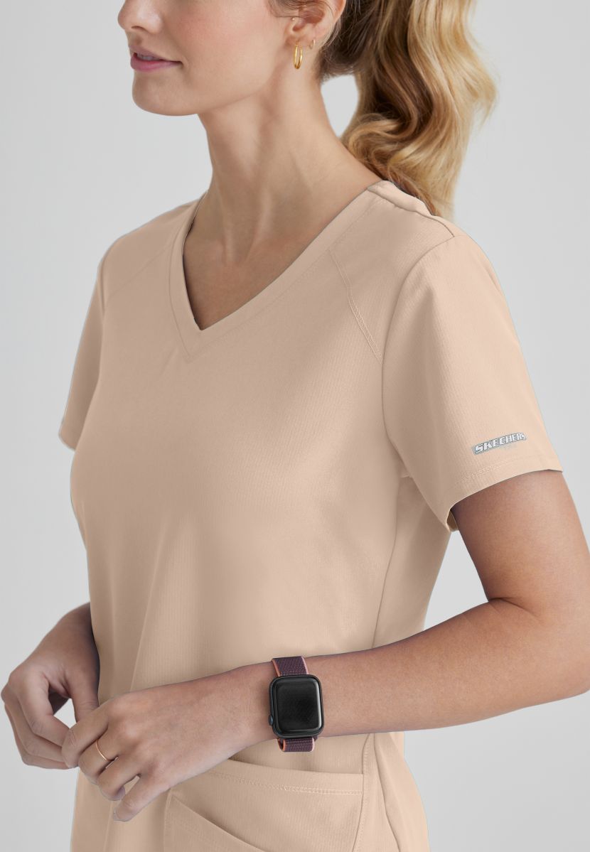 Skechers Breeze 3 Pocket Shaped Hem Scrub Top | New Khaki