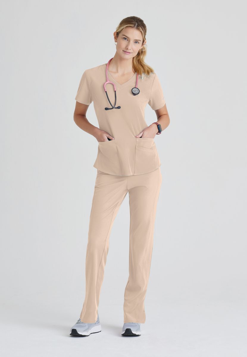 Skechers Breeze 3 Pocket Shaped Hem Scrub Top | New Khaki