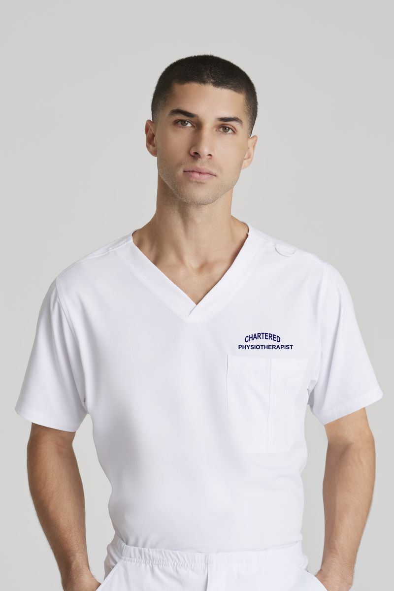 SKECHERS MALE STRUCTURE V-NECK TOP with Chartered Physiotherapy logo | WHITE
