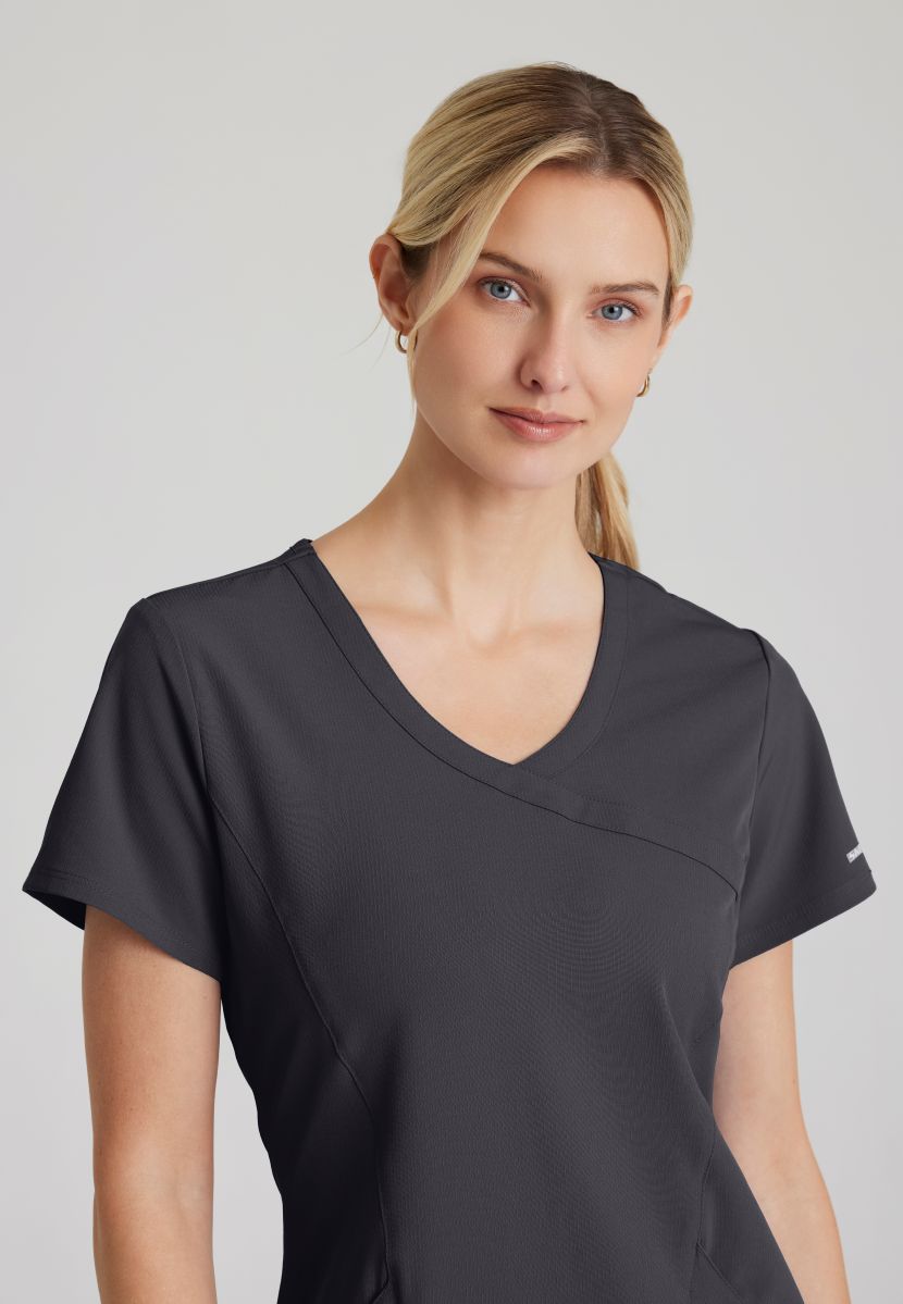 Skechers Reliance 3-Pocket Wrap Effect Scrub Top | Pewter Grey