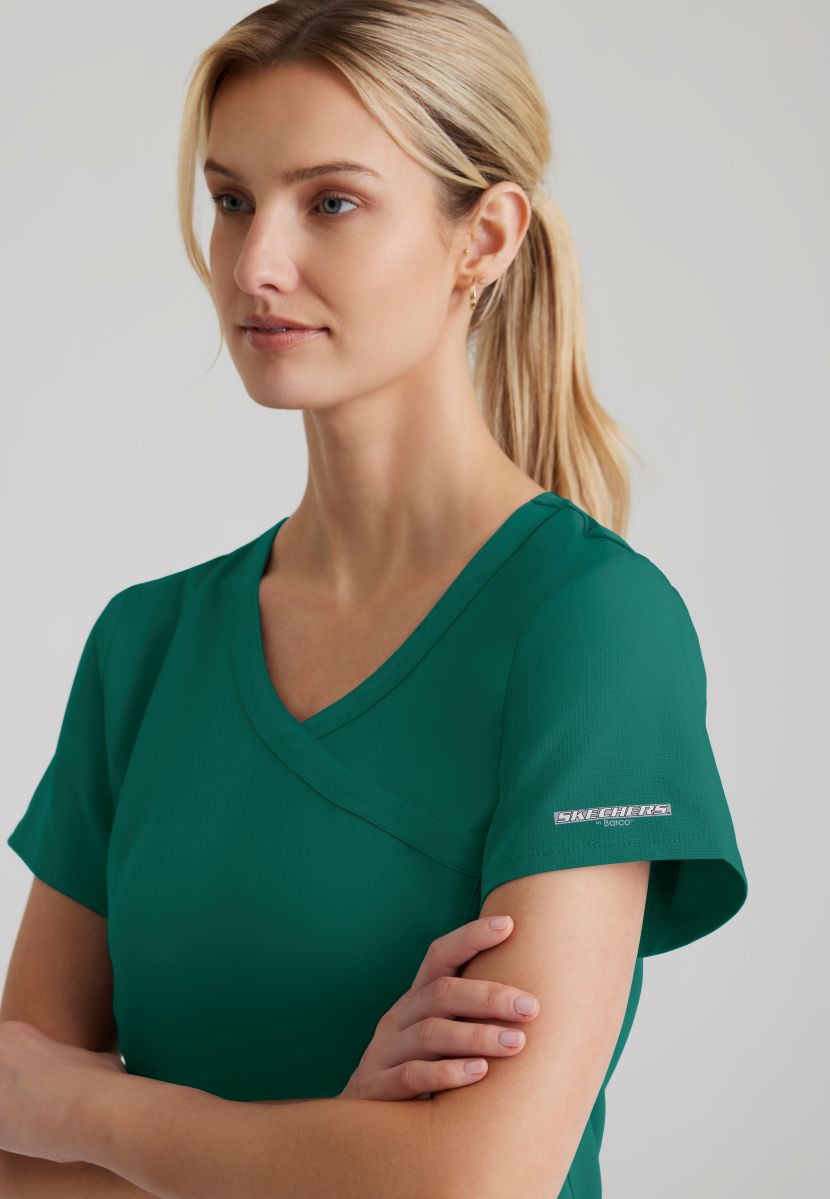 Skechers Reliance 3-Pocket Wrap Effect Scrub Top | Hunter Green