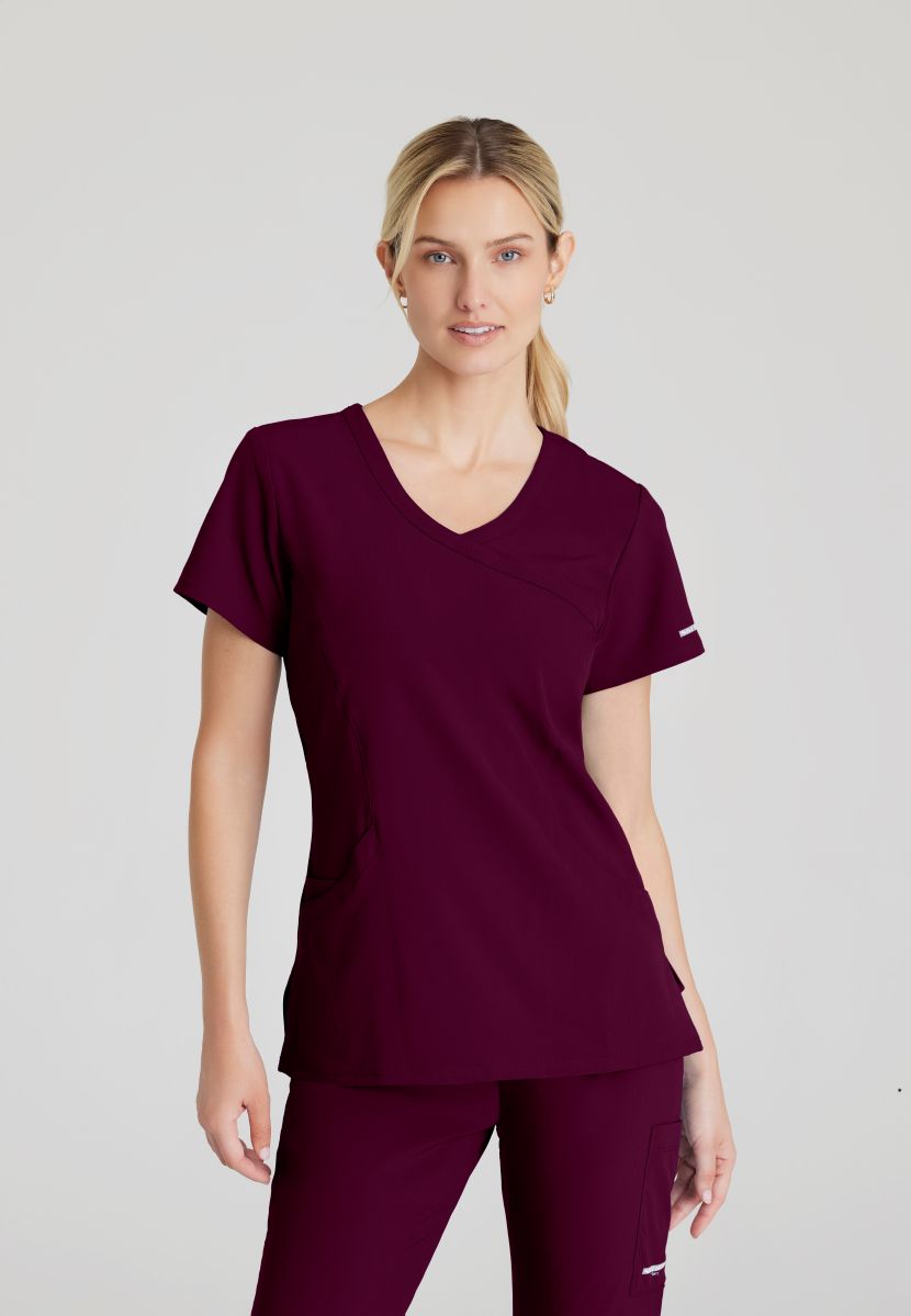 Skechers Reliance 3-Pocket Wrap Effect Scrub Top | Wine