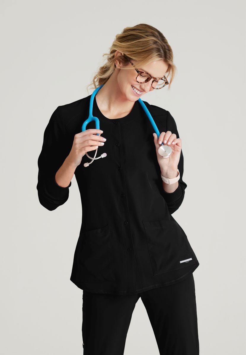 Skechers Women's 2 Pocket Warm-Up Scrub Jacket With Eco-Friendly Stretch Fabric | BLACK