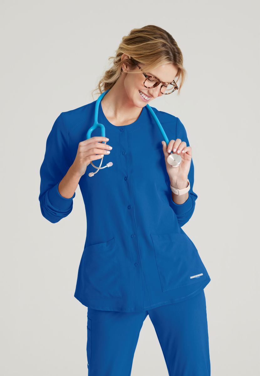 Skechers Women's 2 Pocket Warm-Up Scrub Jacket With Eco-Friendly Stretch Fabric | New Royal